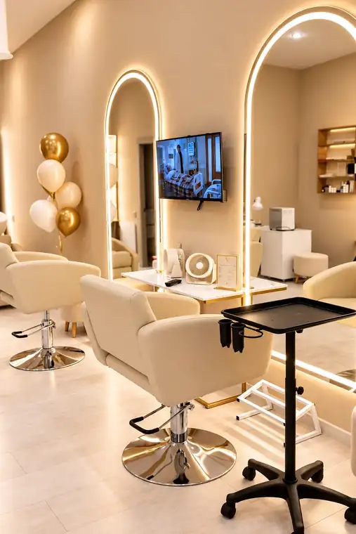 Зал VALERI HAIR STUDIO с арочными зеркалами