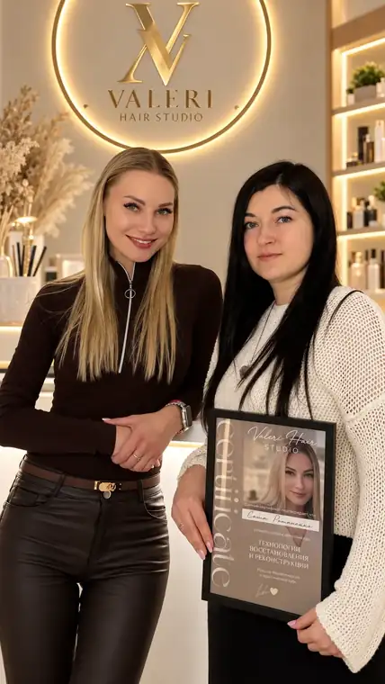 Валерия с ученицей после обучения по восстановлению волос